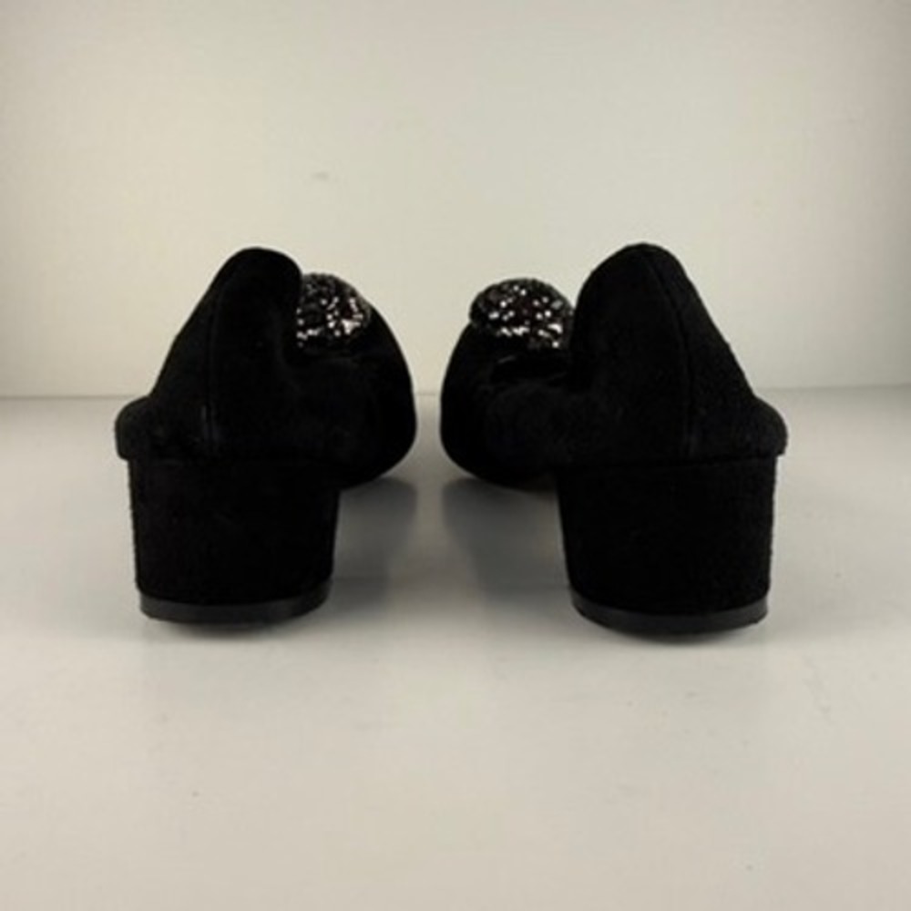 AGL Black Suede Flats 9 Leather Metal Rosette Flats Heel Ballet Minimal Office - Picture 5 of 12